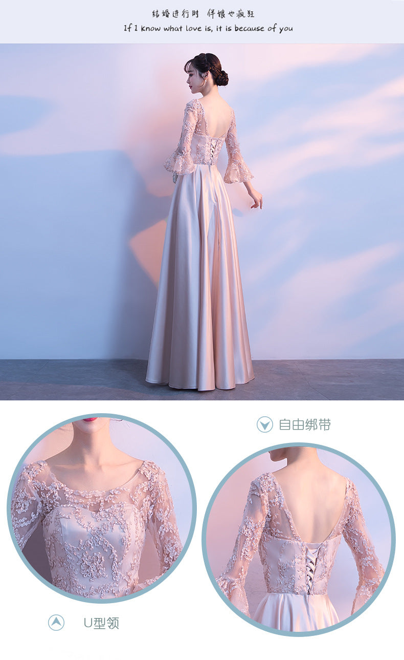 Long Bridesmaid Dress 2024 New Spring and Summer Korean Style Slim Fit Slimming Sisters Group Dress Performance Graduation Dress for Women