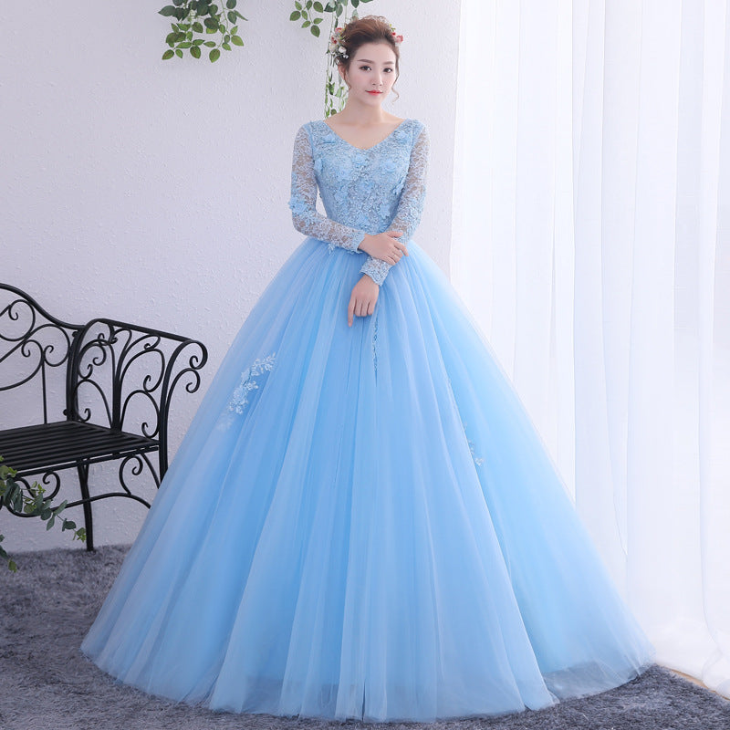 Annual Party Evening Dress 2024 New Studio Shooting Student Vocal Music Art Test Performance Clothes Long Sleeve Elegant Bubble Dress Female