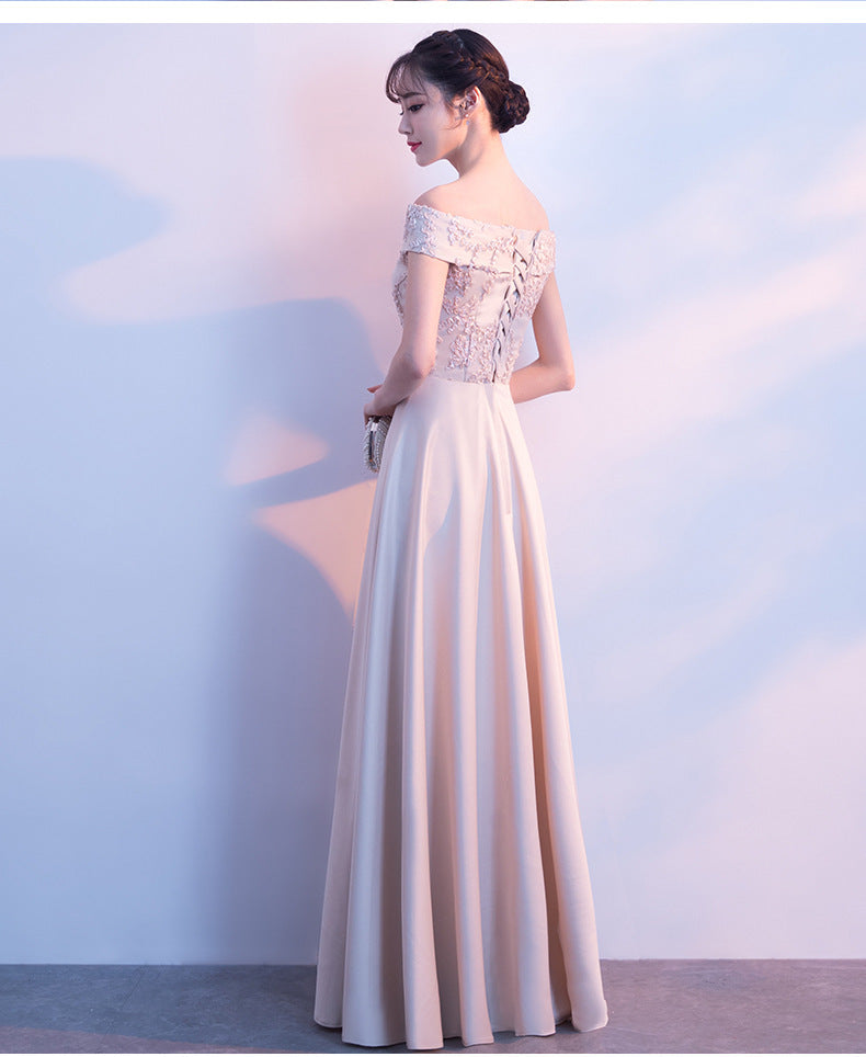 Banquet Evening Dress 2024 Autumn New Korean Style Elegant off-Shoulder Long Slimming Bridesmaid Dress for Women