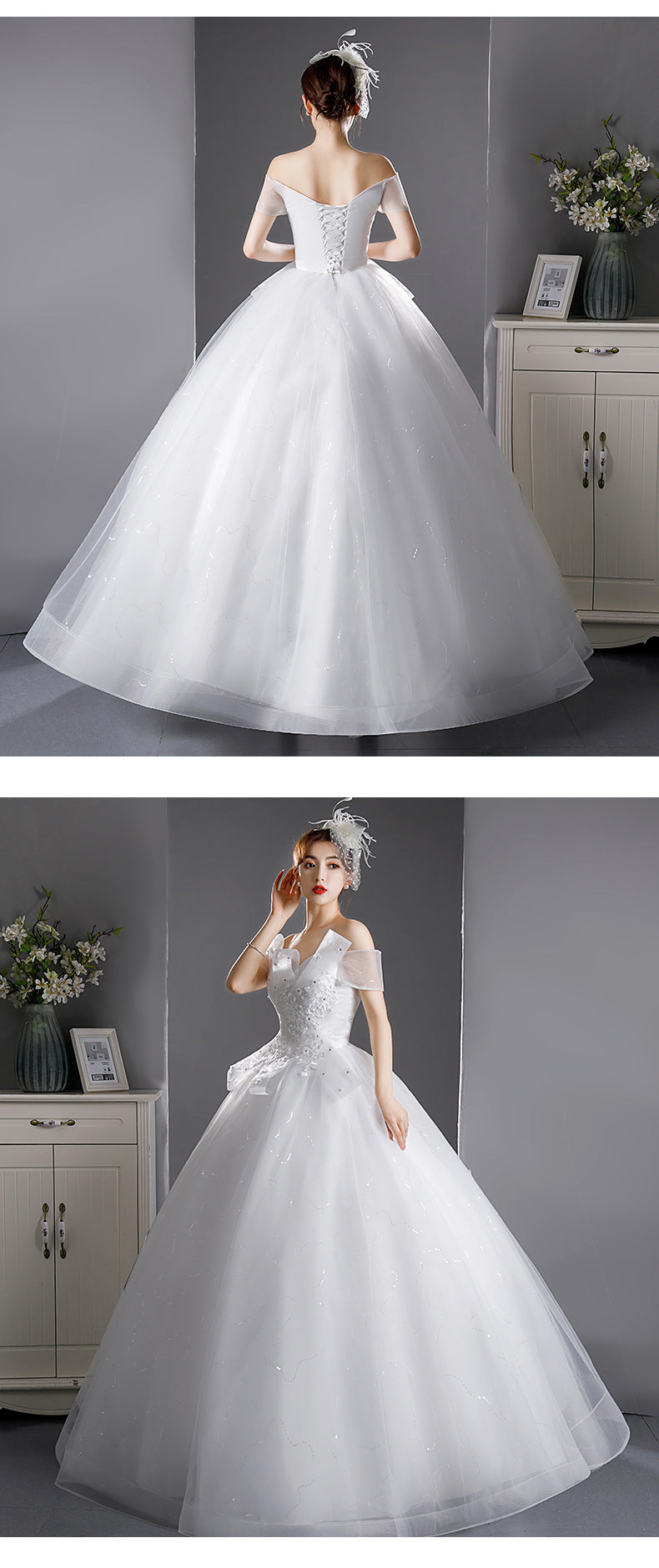 Light Wedding Dress 2024 New Bridal Mori Elegant off-Shoulder French Super Fairy Dream Slimming High Waist Wedding Dress for Pregnant Women