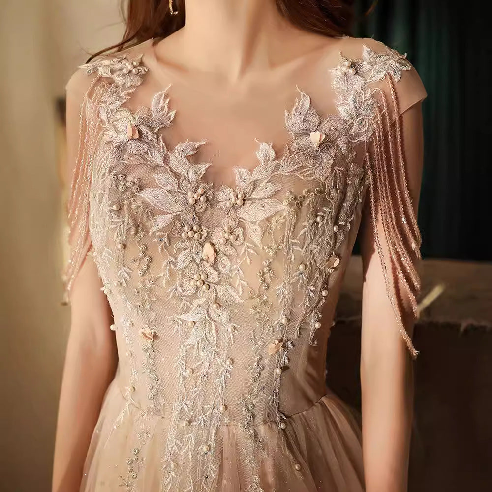 Shoulder Tassel Evening Dress 2024 New Banquet Long Elegant Sexy Socialite Dignified Annual Meeting Host Dress