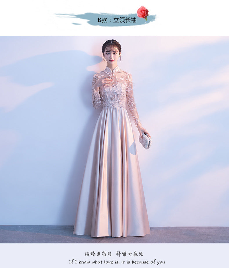 Long Bridesmaid Dress 2024 New Spring and Summer Korean Style Slim Fit Slimming Sisters Group Dress Performance Graduation Dress for Women