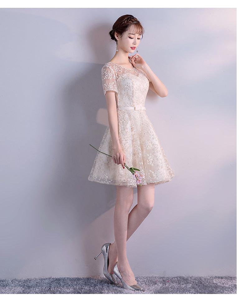Champagne Color Evening Dress New Spring Elegant Socialite Annual Meeting Short Dress for Women