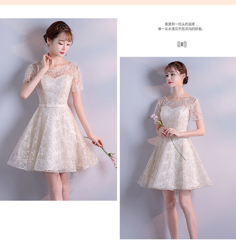 Champagne Color Evening Dress New Spring Elegant Socialite Annual Meeting Short Dress for Women