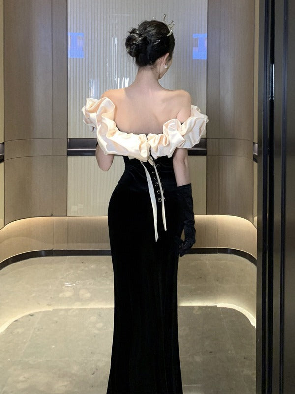 Evening dresses gala Party dress Black off-Shoulder Evening Dress Fishtail Adult Ceremony Banquet gown H912