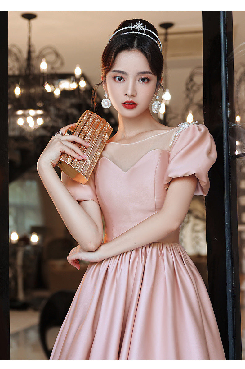 Pink Little Evening Dress Female High-End Banquet Temperament Entry Lux Senior Sense Niche Host Annual Meeting Vocal Music Art Test