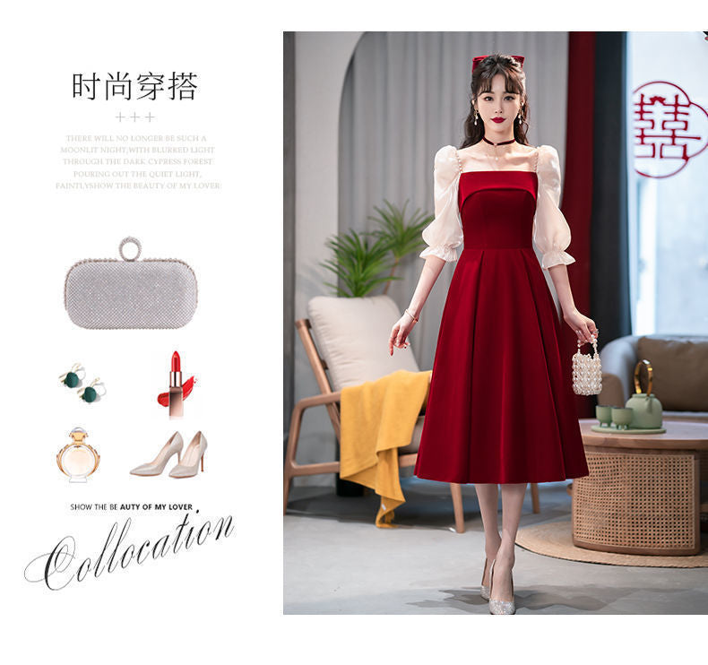 2024 Wine Red High Sense Dinner Suit Summer Dress Toast Dress Bride Daily Style Engagement Dress