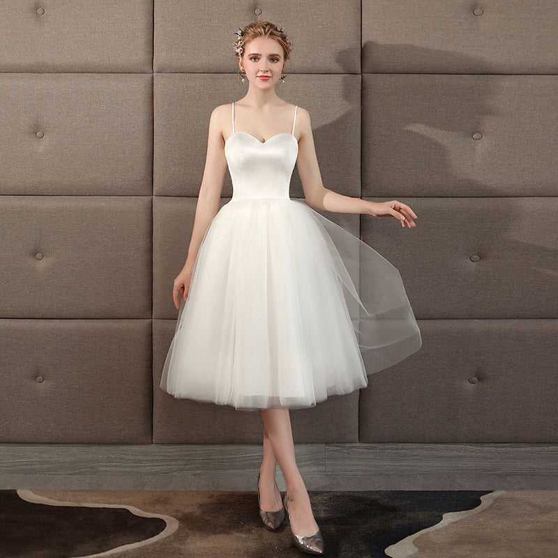 Bridal Bridesmaid Dress Spring New White Wedding Dress Strap Short Photo Light Wedding Dress Graduation Season Photoshoot Women