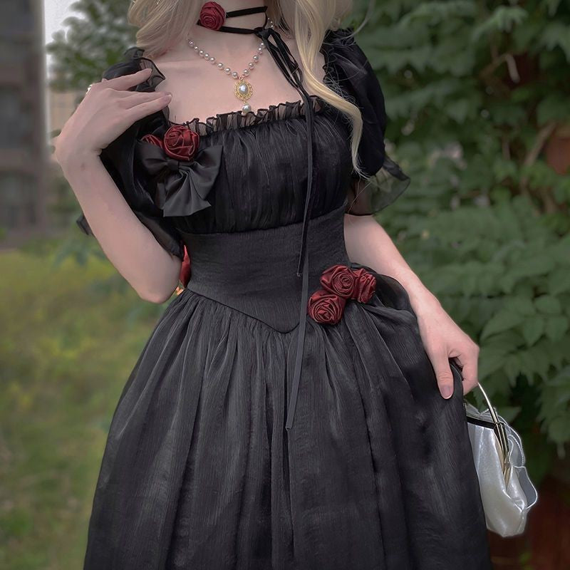 French First Love Organza Backless Lace up Blue Dress Female Tea Break Milk Fufu Escape Princess Super Fairy