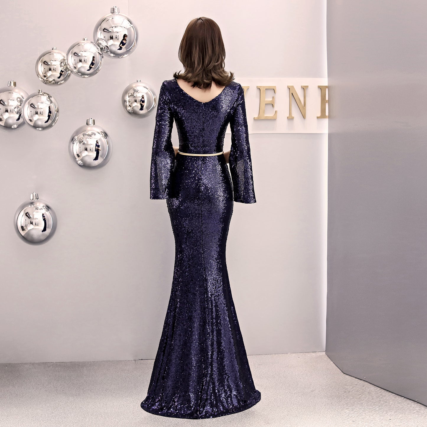 1572# Evening Gown Women's Banquet Elegant Host Sexy Slim-Fit Sequined Long Fish Tail Winter