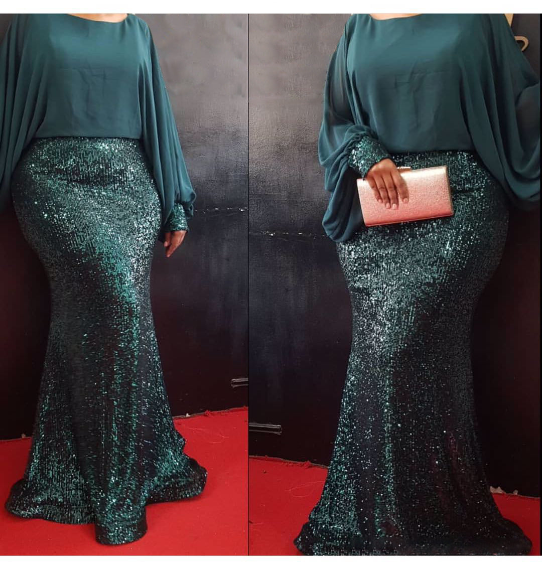 2022 Cross-Border Supply AliExpress African plus Size Women's Clothing Sequin Chiffon Christmas Party Evening Dress Dress