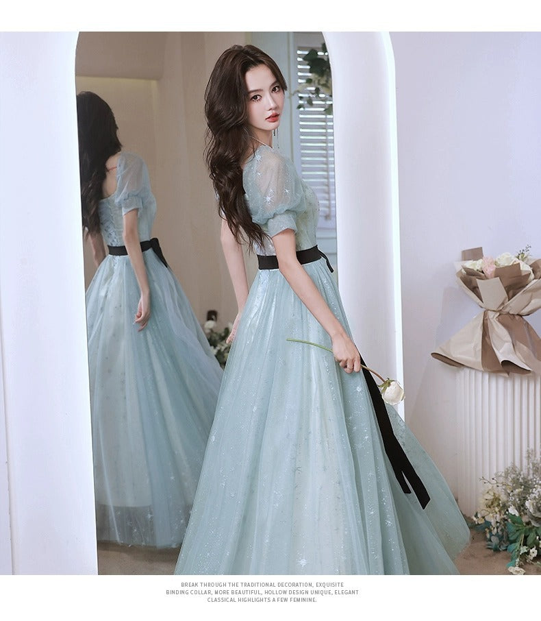 Blue Evening Dress Women's High-Grade Fairy Temperament Ladies Banquet Light Luxury Minority Princess Adult Ceremony Host Performance