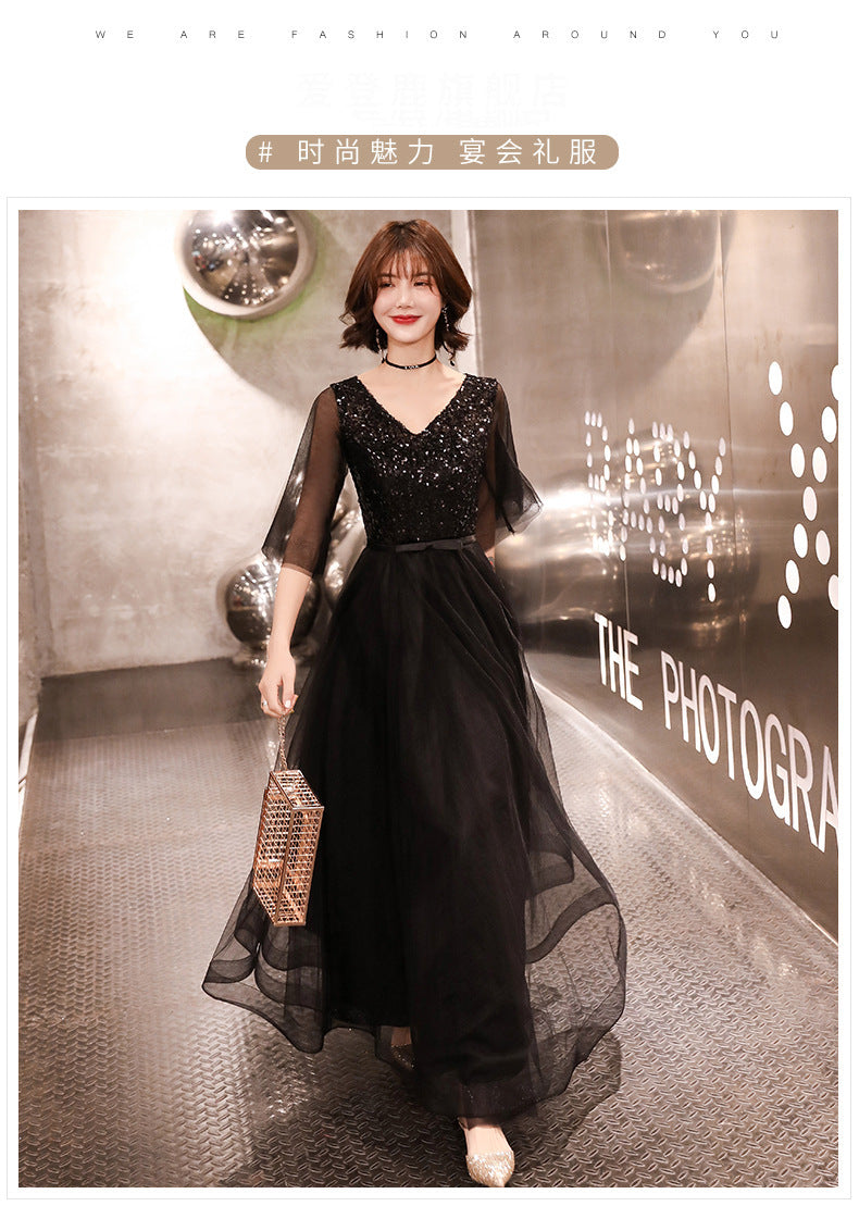 Banquet Evening Dress for Women 2024 Summer New Elegant Elegant Black Temperament Queen Choir Costumes Long Dress