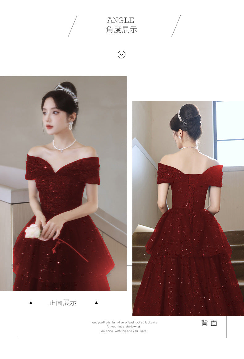 Toast Dress Bride 2024 New Autumn Women's High-End Red Engagement Evening Dress Light Luxury Minority Elegant Wedding Banquet