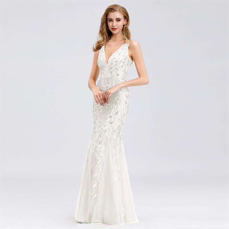 New 2023 Dress Sexy Dress Sleeveless V-neck Embroidery Sequin Slim Fishtail Bridesmaid Evening Dress for Women