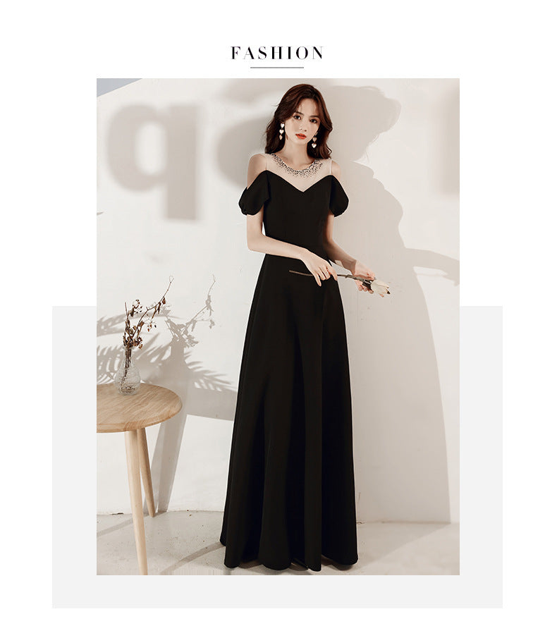 Black Evening Dress for Women 2024 New Daily Style Long Elegant Dress Host Ladies Party Dress