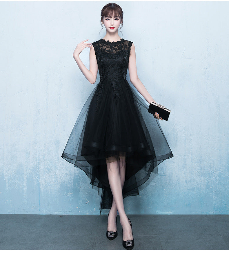 Evening Dress for Women 2024 New Short Front and Long Back Banquet Dress Party Show Thin Black Tuxedo Dress Short
