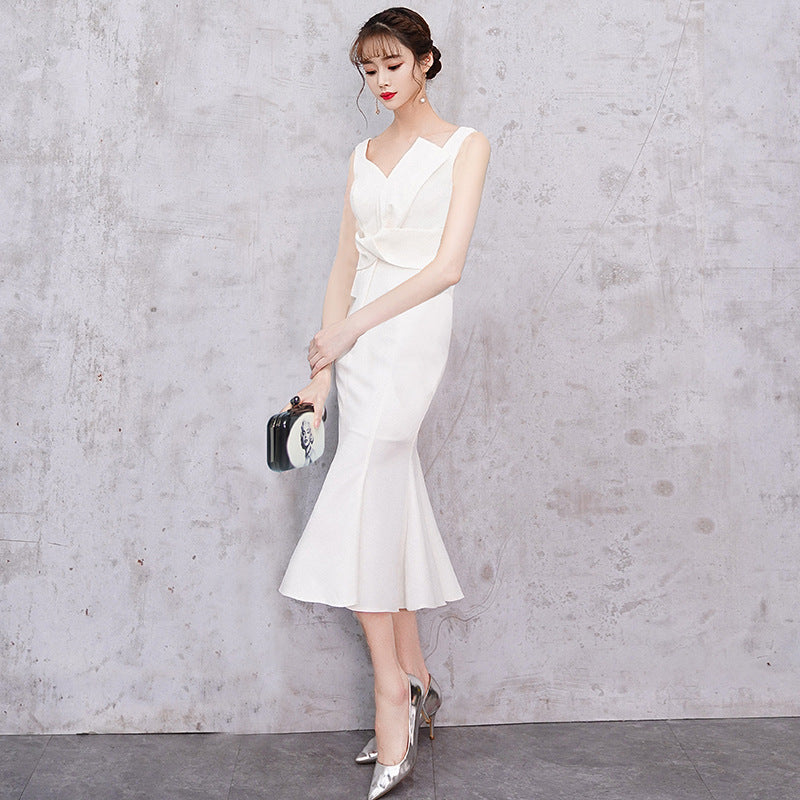 Banquet Evening Dress Female 2023 New Style White Fairy Student Dress Daily Style Temperament Dress Slimming