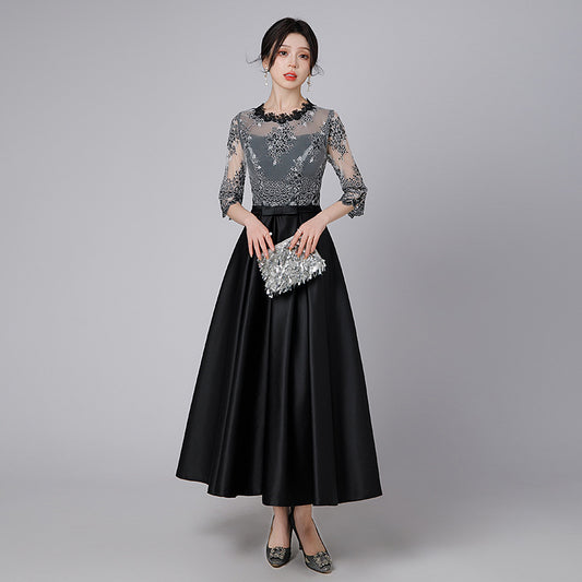 Prom dress evening dresses gala black Women's New Lace Dress Banquet Party Host Evening Dress