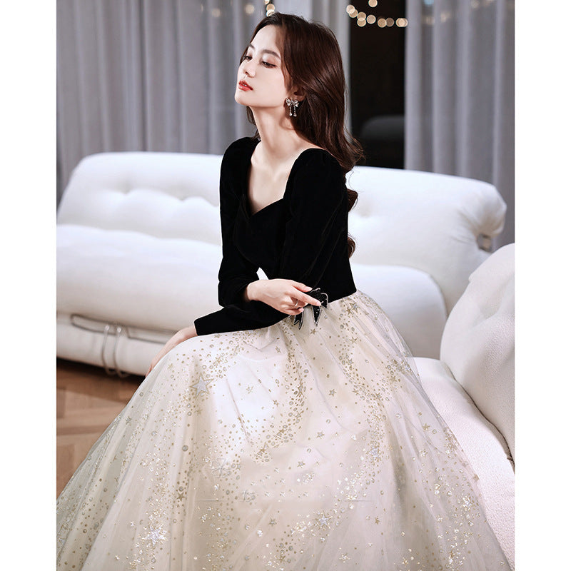 Black Evening Dress Banquet 2023 New Summer and Autumn Long Sleeve Elegant Annual Meeting Stunning Daily Dress Dress