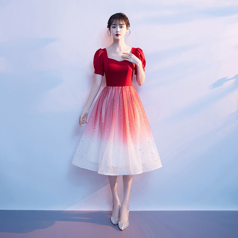 Red Song Choir Performance Dress for Women Modern Adult Banquet Conductor Dress Slim Gradient Color Art Exam Dress Academy Style