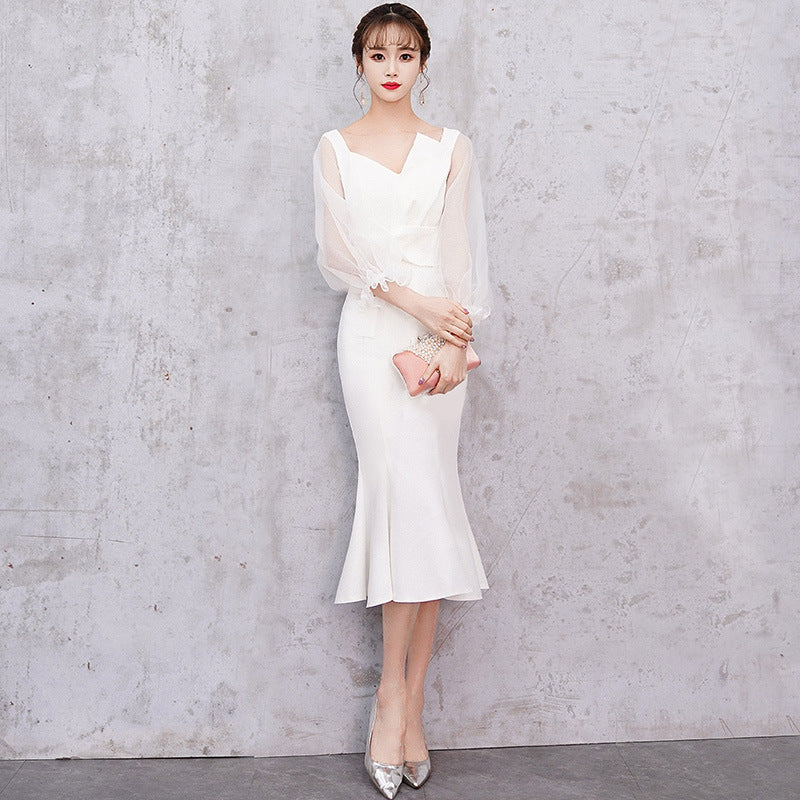 Banquet Evening Dress Female 2023 New Style White Fairy Student Dress Daily Style Temperament Dress Slimming