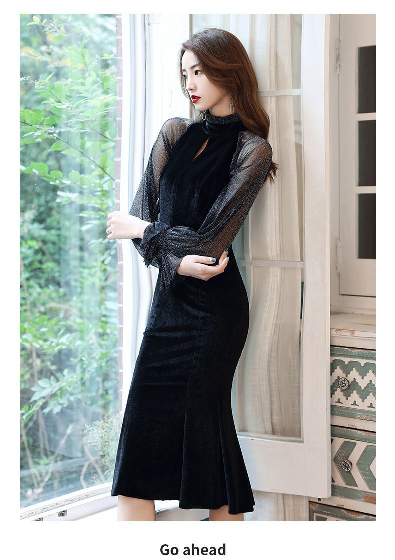 Toast Dress Bride High Sense Spring New Banquet Socialite Host Fishtail Evening Dress Black Slimming Slim Fit