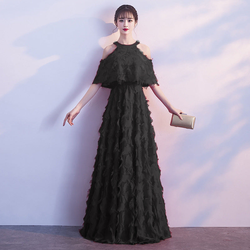 Halter Banquet Evening Dress Dress Women's 2024 Autumn New Elegant Long Slimming Solo Art Exam Pink Bridesmaid