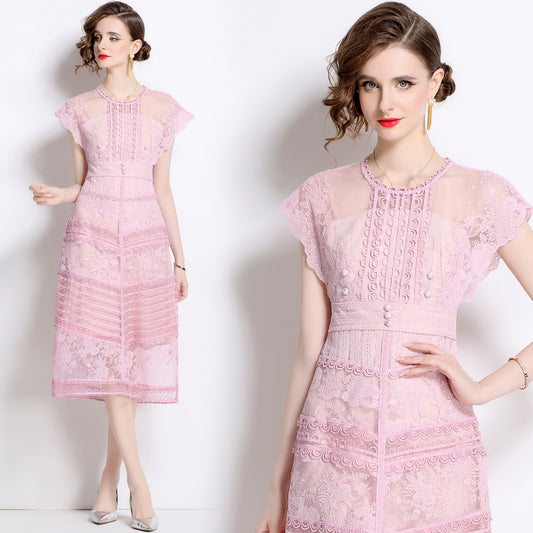 Real Shot Spot New Court Embroidered Flower Fitted Waist Sweet Tuxedo Dress Short Skirt for Women