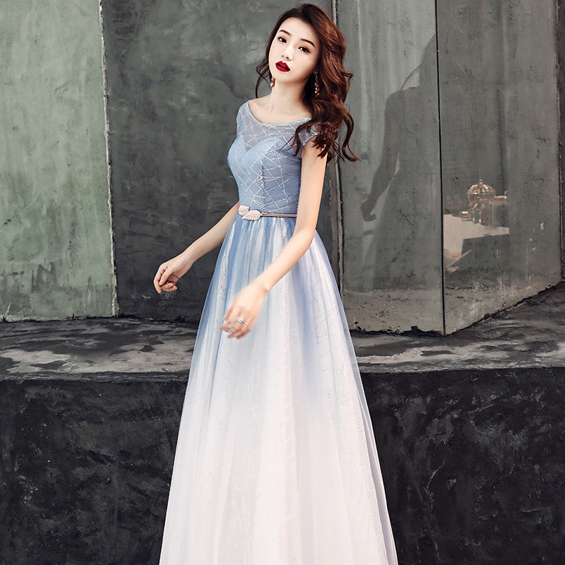 Starry Sky Gradient Banquet Evening Dress for Women 2024 New High-End Elegant Art Exam Host Long Slimming Dress