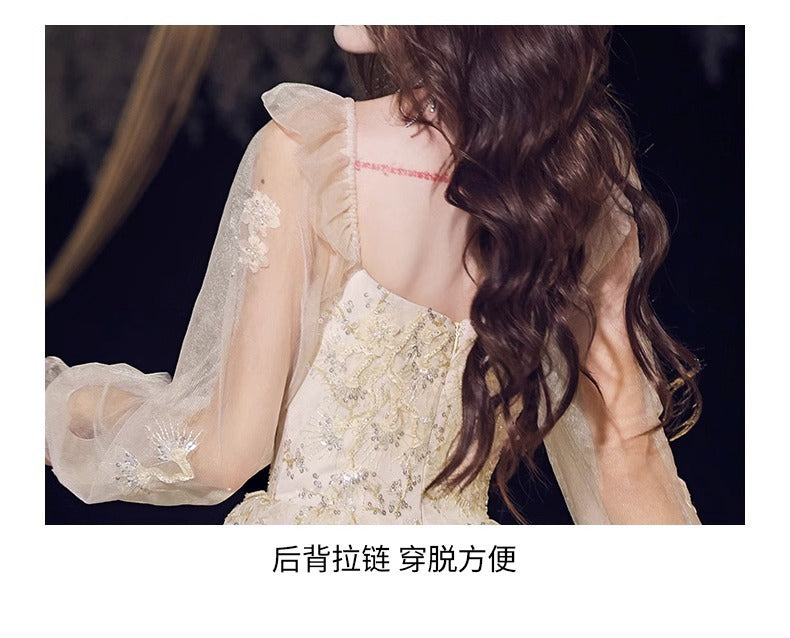 Banquet evening dress high-grade Champagne temperament host fairy dinner Annual Meeting dress long sleeve autumn women