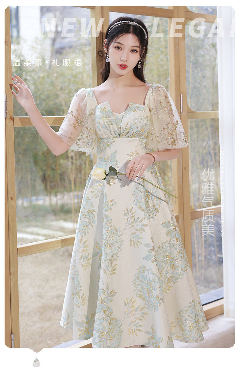 Daily Wearable French Suit 2024 New Summer Floral Bridesmaid Dress Dress Small Banquet Evening Dress