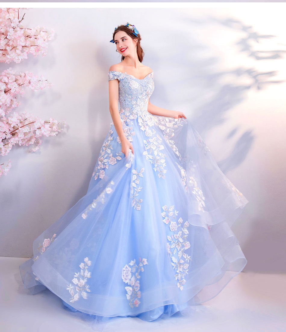 Super Fairy Wedding Dress 2024 Autumn Blue Flower Art Exam Catwalk Fashion Trend Foreign Trade Banquet Evening Dress for Women