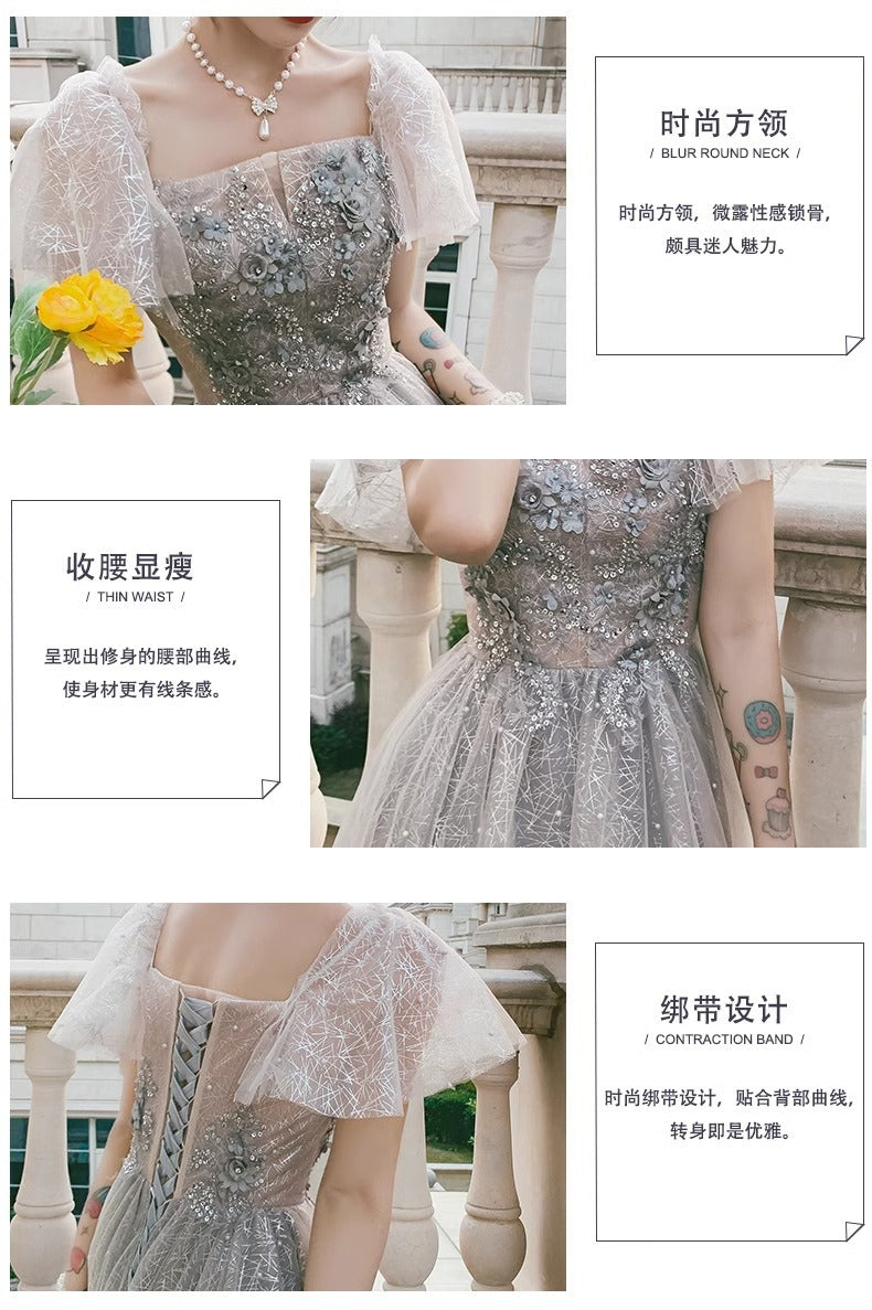 Gray Evening Dress for Women 2024 New High-End Banquet Fairy Temperament Birthday Vocal Music Art Test Dress Light Luxury Minority