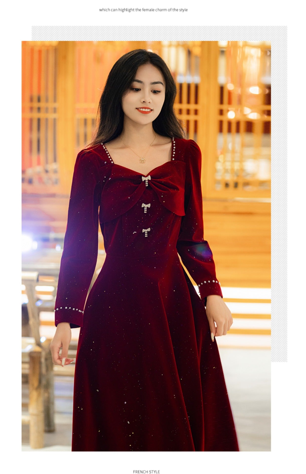 Toast Dress Bride Wine Red Spring and Autumn Wine Red Wedding Back-to-Door Dress Small Size Dress Daily Style