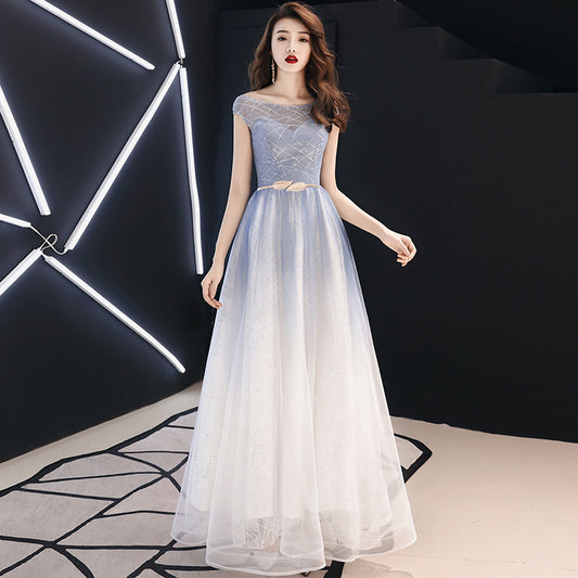 Starry Sky Gradient Banquet Evening Dress for Women 2024 New High-End Elegant Art Exam Host Long Slimming Dress