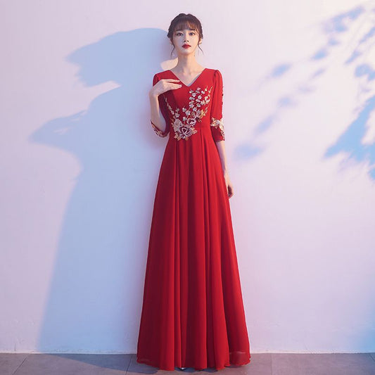 Qiyi Chorus Costume Female Dress Slim-Fit Chorus Red Song Competition Recitation Art Exam Solo Evening Dress