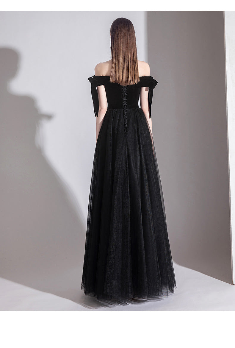 off-Shoulder Black Evening Dress Female 2024 New Sexy Aura Queen Banquet Modern Temperament Slimming Long