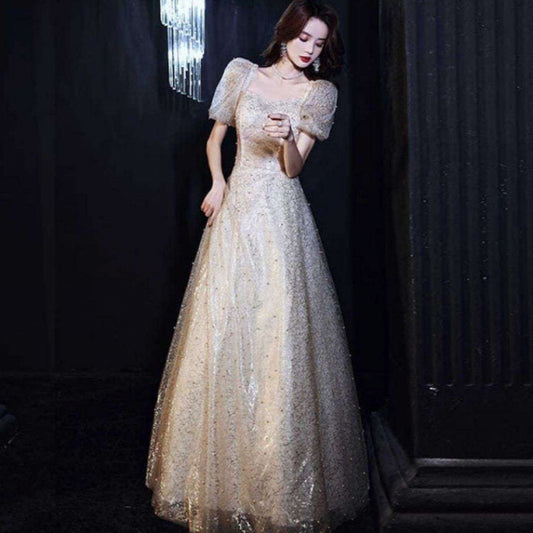 Banquet Evening Dress 2024 New Autumn Champagne Golden Princess Fairy Chorus Conductor Holding People Dress for Women