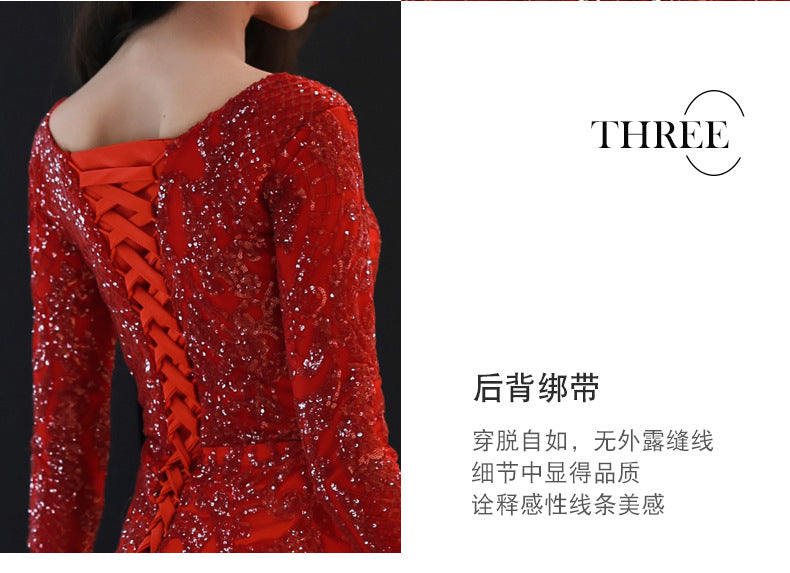 Bridal Toast Clothing 2024 Summer New Wine Red Marriage Engagement Back-to-Door Long Dinner Chinese Style Toast Dress