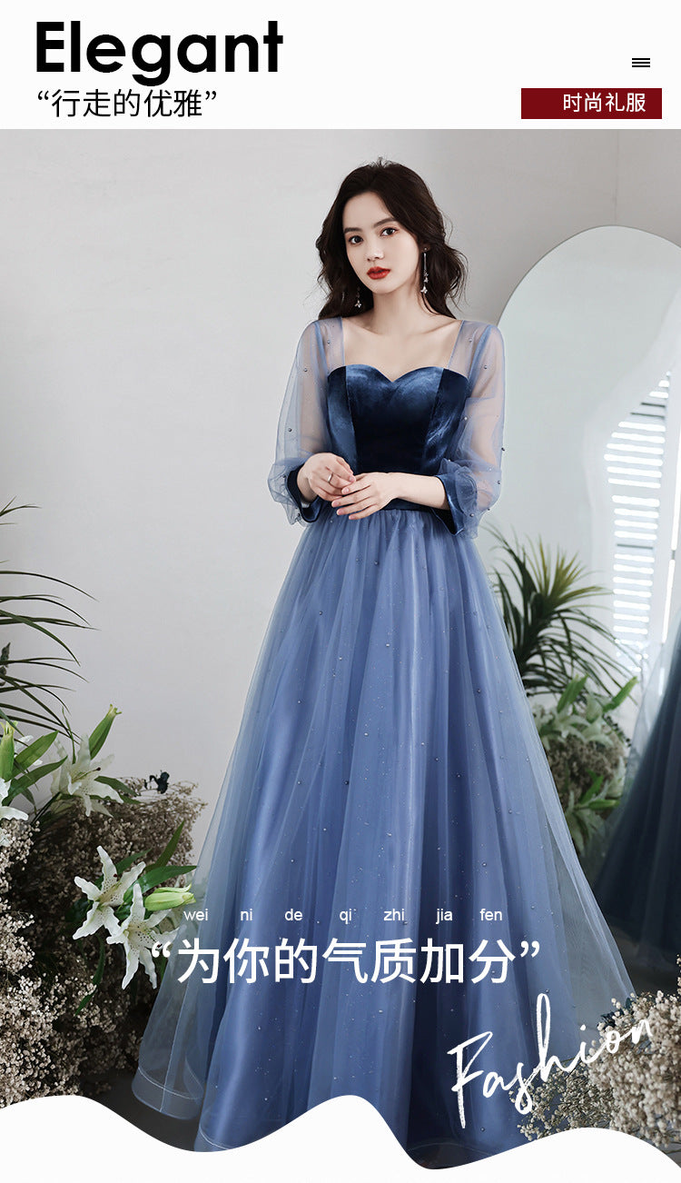 Evening Dress 2024 New Spring Velvet Slimming Long Birthday Party Host Banquet Temperament Belly Covering Dress for Women