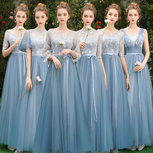 Gray Blue Evening Dress Bridesmaid Dress 2024 Long Bridesmaid Ladybro Dress Birthday Banquet Host Dress