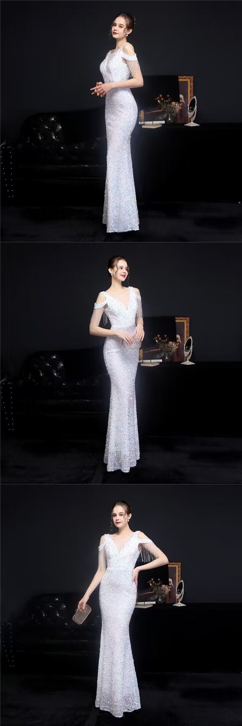 3185 Heavy Industry Evening Dress Women's New Banquet Temperament High-End Fishtail Host Socialite Light Luxury Minority High-End