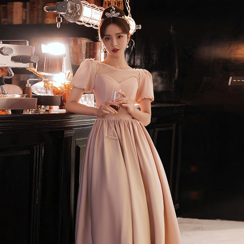 Pink Little Evening Dress Female High-End Banquet Temperament Entry Lux Senior Sense Niche Host Annual Meeting Vocal Music Art Test