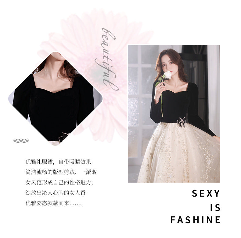 Black Evening Dress Banquet 2023 New Summer and Autumn Long Sleeve Elegant Annual Meeting Stunning Daily Dress Dress