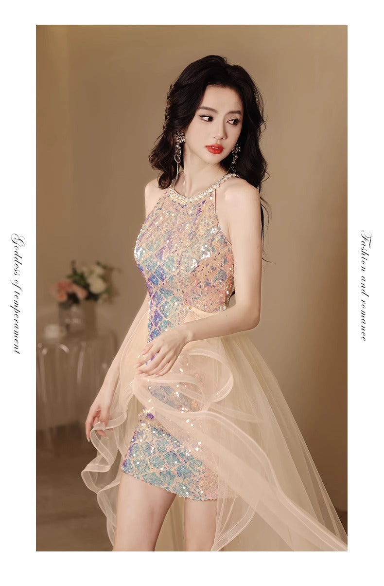 Short Party Little Evening Dress Skirt Women's Banquet Light Luxury Daily Style Sequins Dress Temperament Socialite Gathering