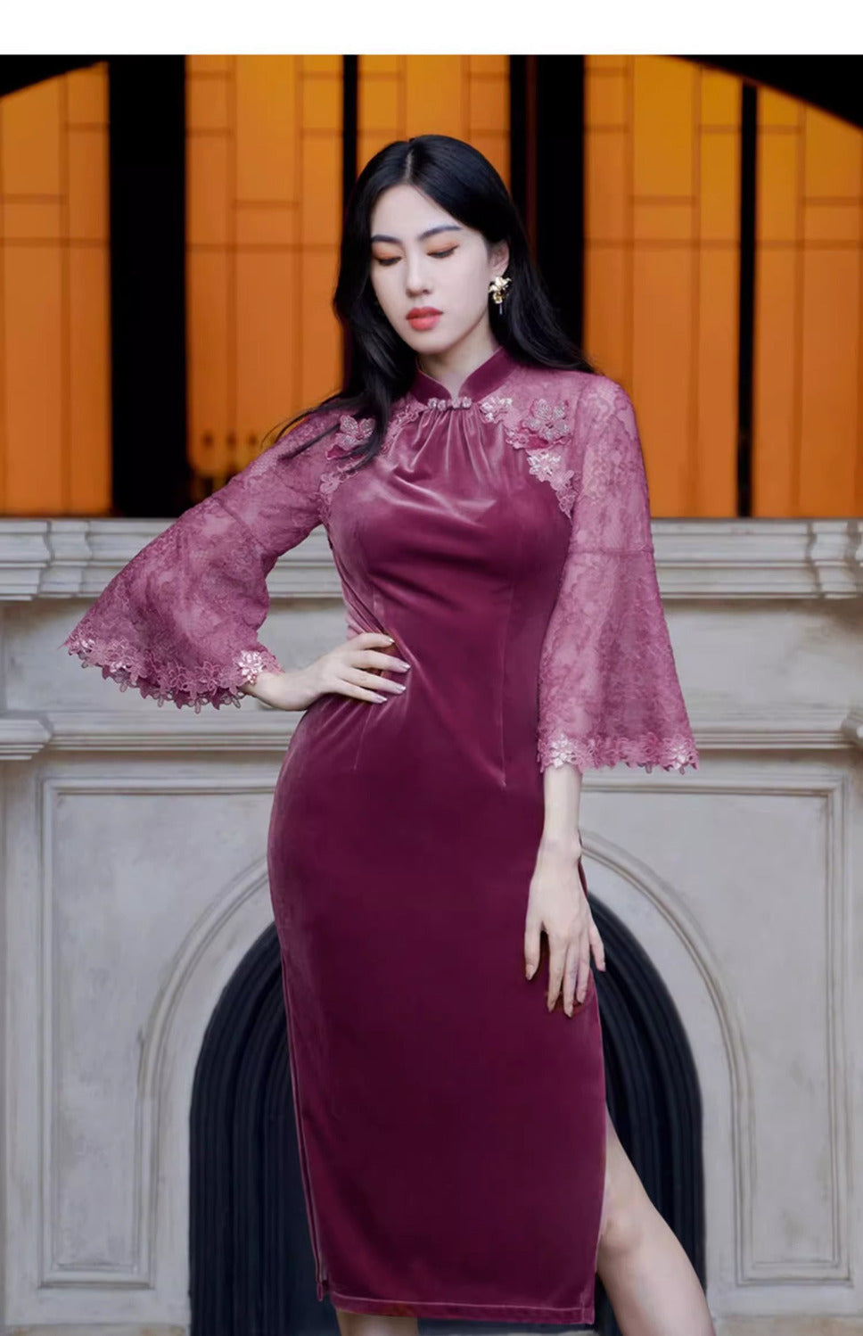 Banquet Red Dress and Cheongsam Female Ruofu Autumn and Winter 2024 New Year Velvet Noble Improved Dress Republic of China Style