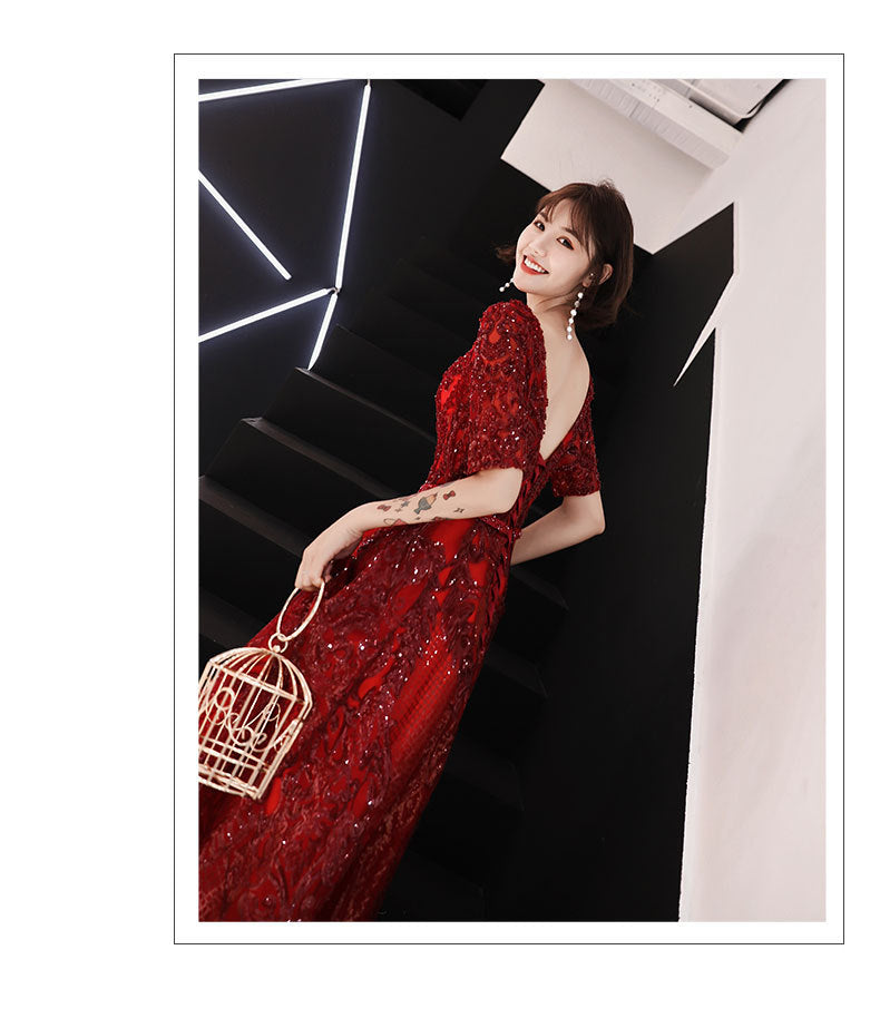 Toast Dress Bride Wedding Evening Dress Temperament Red Engagement Banquet Host Dress Women's Autumn Evening Dress