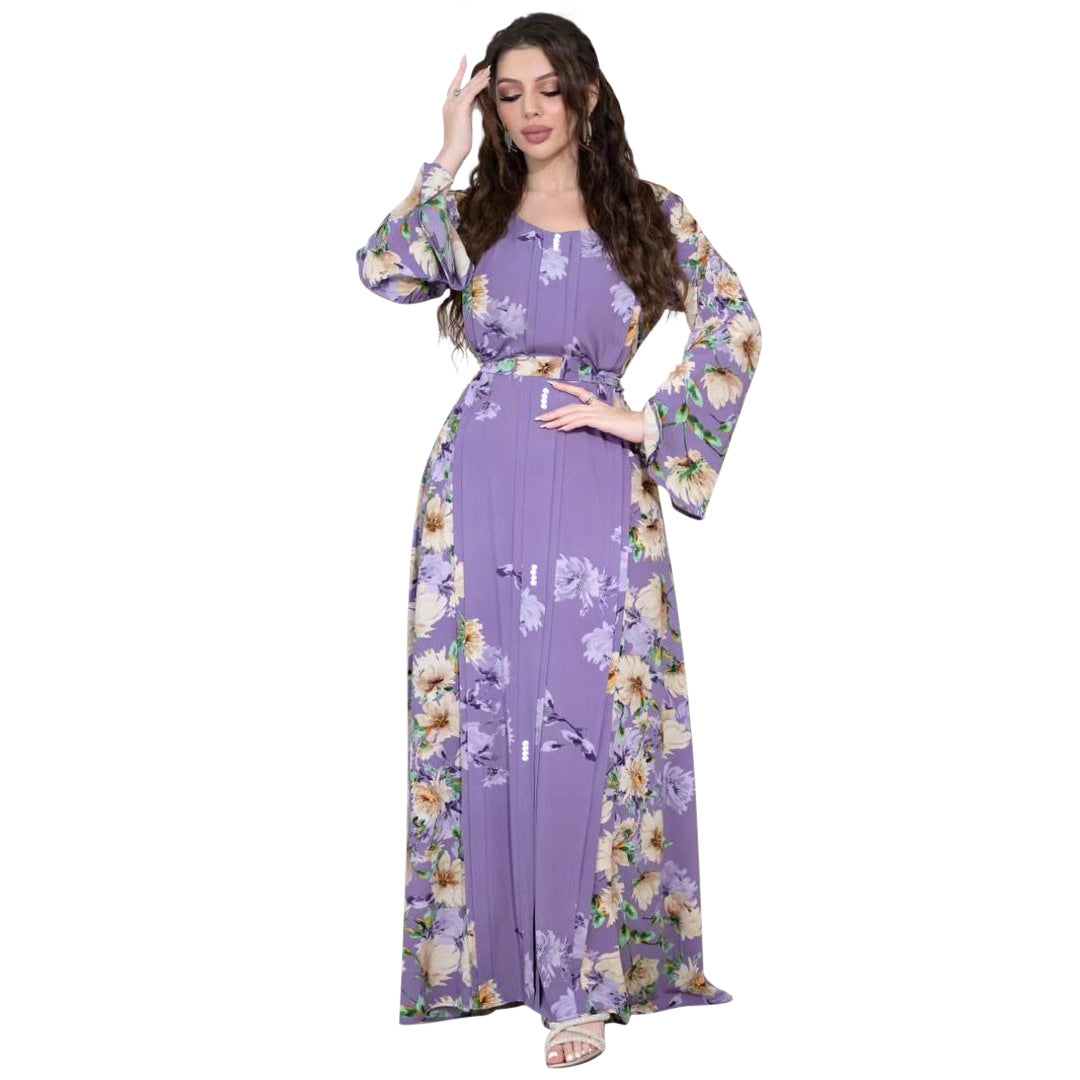 Xqy500296 Abaya Dubai Arab Cross-Border Middle East New Printed Dress Muslim Robe