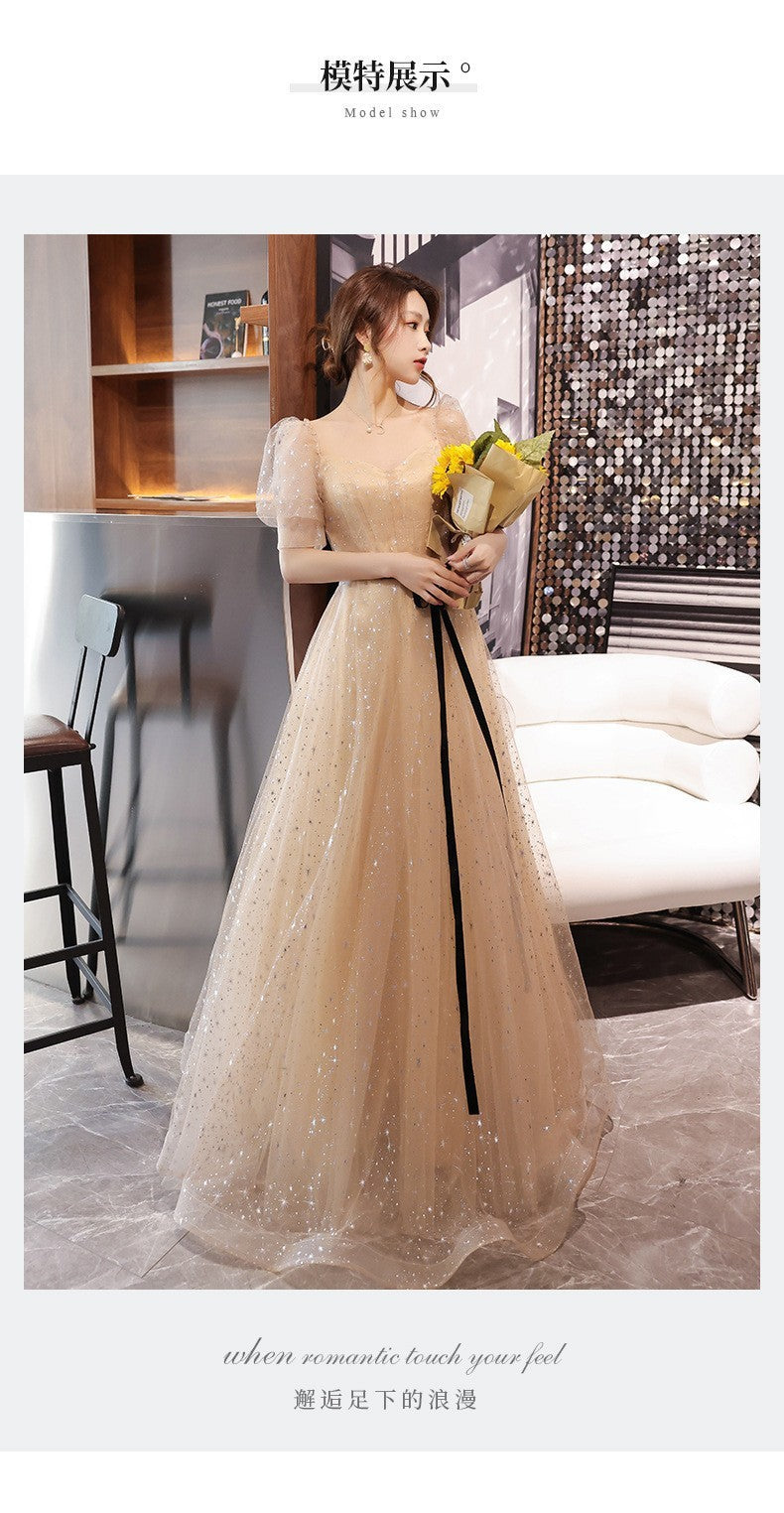 Banquet Evening Dress 2024 New Ladies Banquet Champagne Fairy Temperament Female Host Student Art Exam Dress